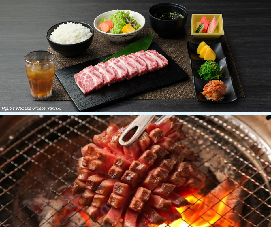 Hình ảnh set thịt bò nướng chuẩn Nhật cùng các món ăn kèm và thịt nướng trên bếp than tại nhà hàng ngon Đà Nẵng.