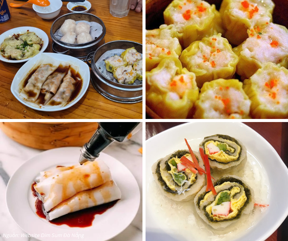 Hình ảnh các món dimsum như há cảo, xíu mại, bánh cuốn và cuốn rong biển tại nhà hàng ngon Đà Nẵng.